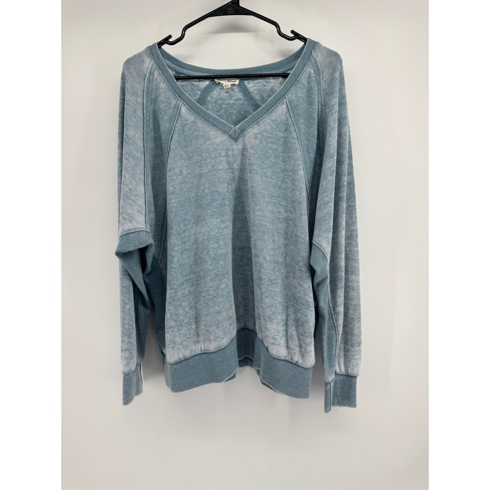Jane and Delancey Womens Blue Waffle Knit Thermal V-Neck Dolman Top Large